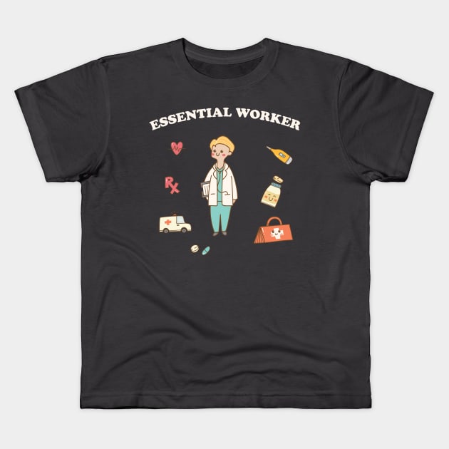 Essential Worker Kawaii Kids T-Shirt by Golden Eagle Design Studio